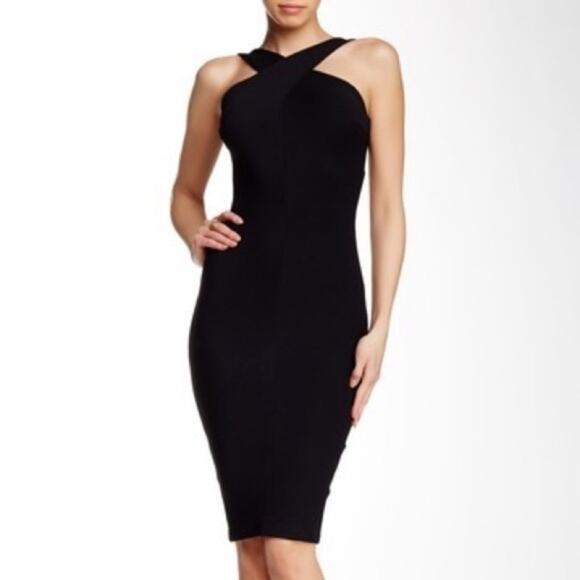 Nadia Tarr crossover halter bodycon dress black sz s - Picture 3 of 7